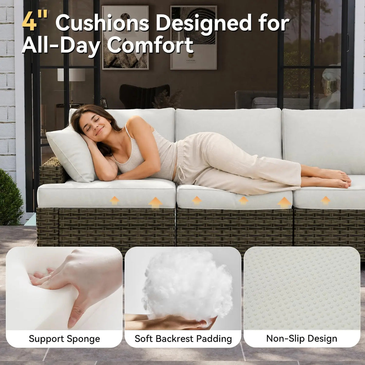 AOXUN Outdoor Rattan Sectional Sofa Set With Swivel Rocker Chairs