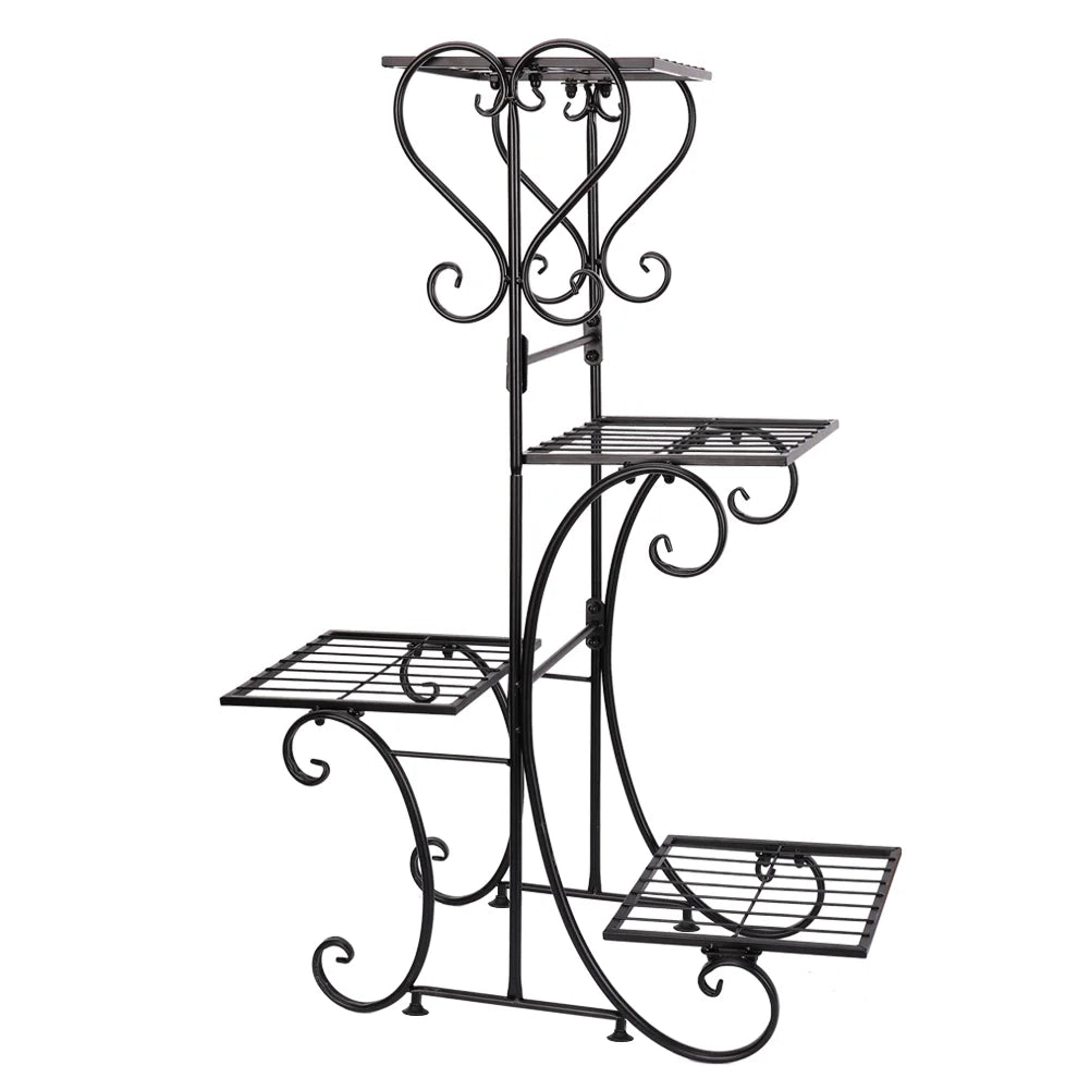 BINGOPAW Four Tier Metal Plant Stand for Indoor Garden Displays