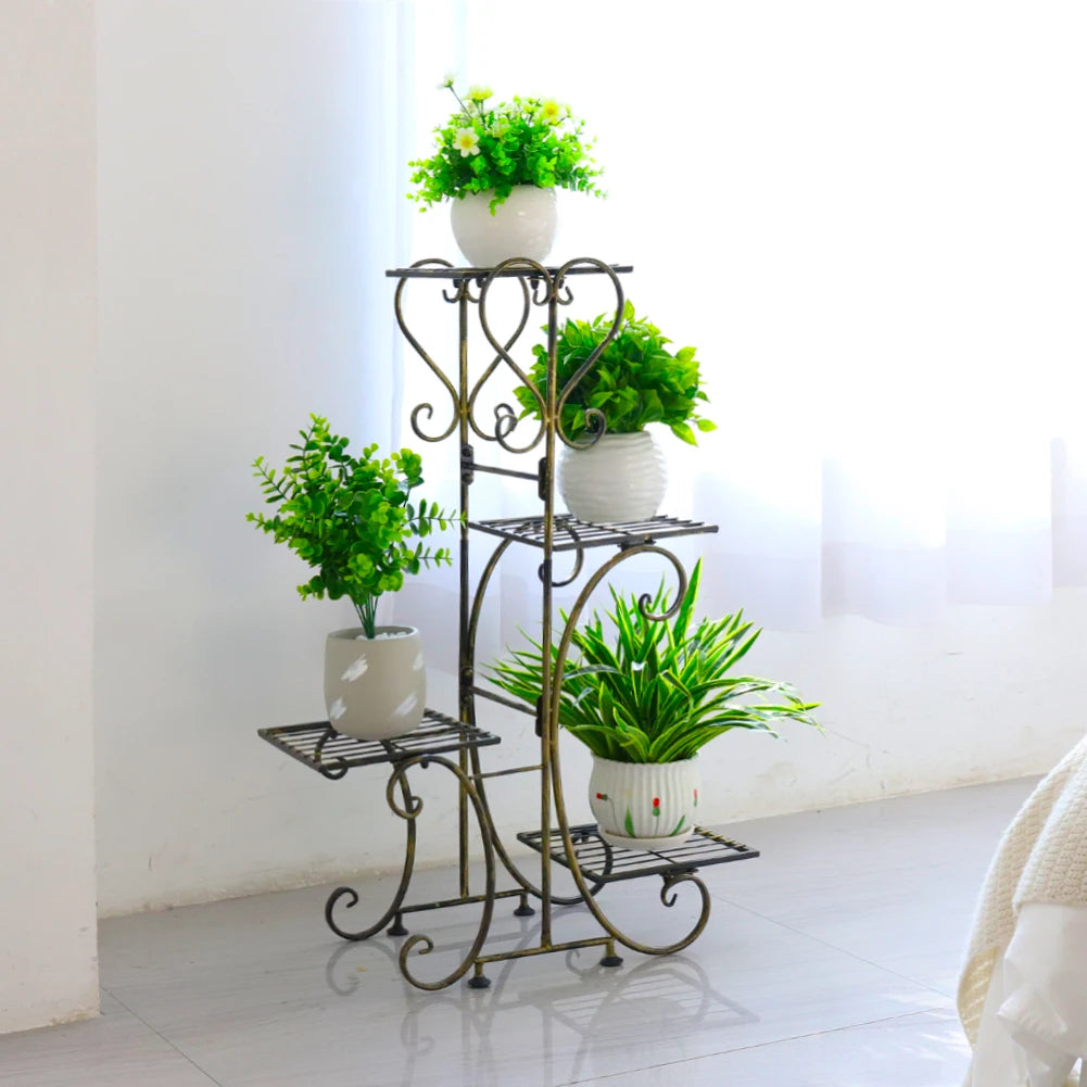 BINGOPAW Four Tier Metal Plant Stand for Indoor Garden Displays