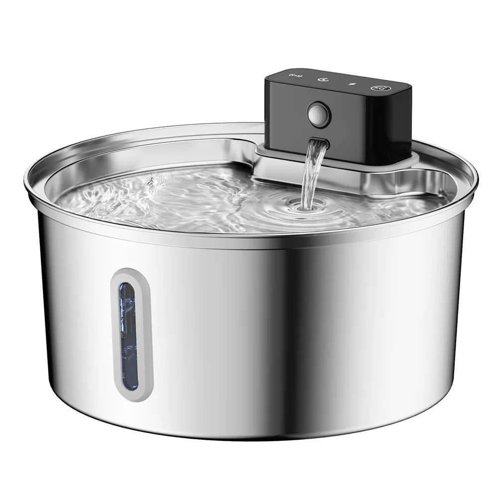 Wireless Stainless Steel Pet Water Fountain, 3.2L Automatic Cat Water Feeder with Motion Sensor, Dog Water Bowl(No 5V 1A Plug)