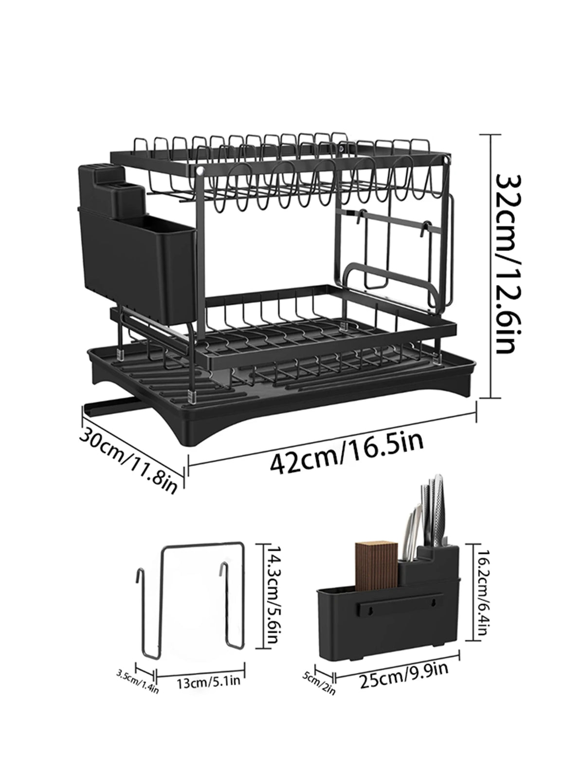 Two Tier Kitchen Dish Drying Rack With Automatic Drainage