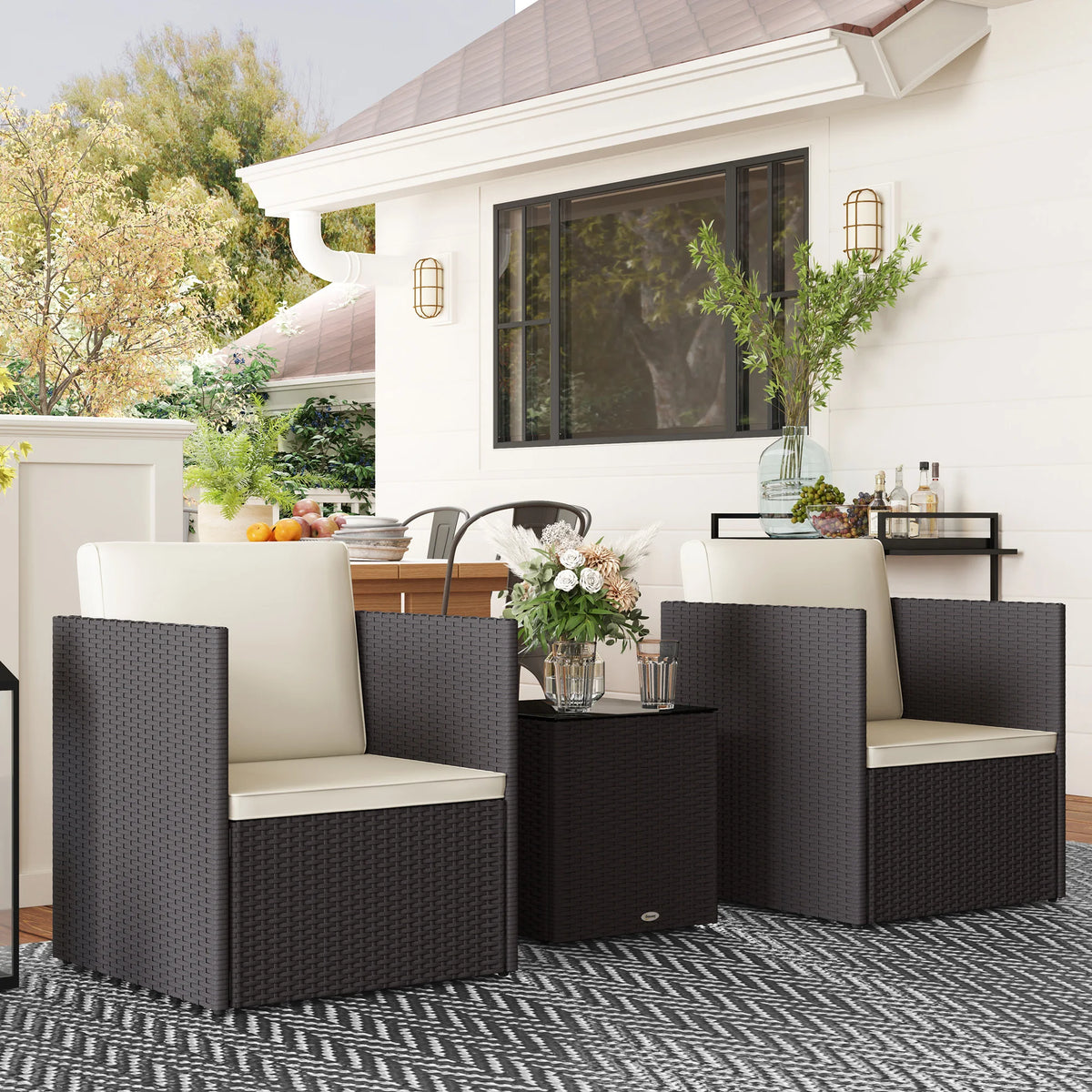 Outsunny Folding Wicker Patio Bistro Furniture Set for Outdoor Lounging