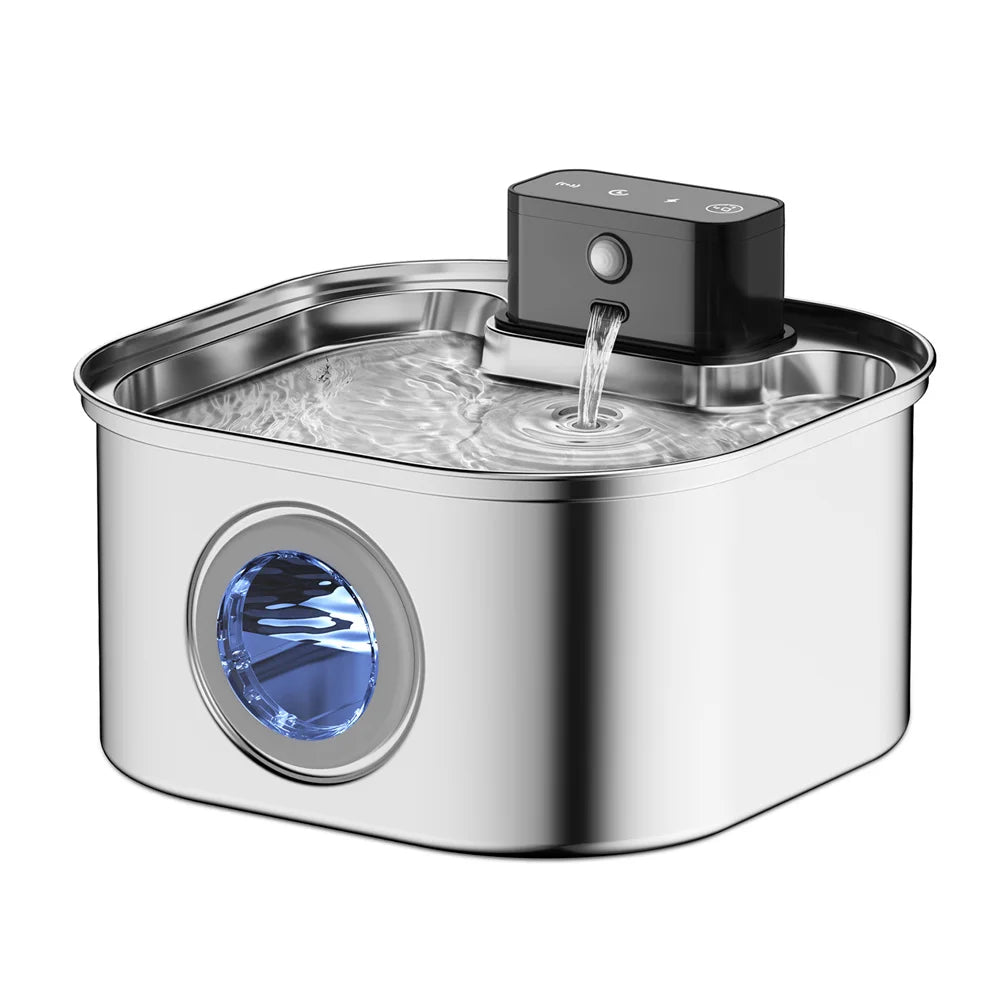 Wireless Stainless Steel Pet Water Fountain, 3.2L Automatic Cat Water Feeder with Motion Sensor, Dog Water Bowl(No 5V 1A Plug)