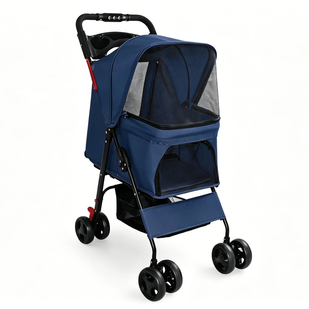 Foldable Pet Stroller for Small Dogs and Cats Under 28 Lbs with Multi-Functional Tray 2 Safety Leashes Cat Outdoor Supplies FYPC
