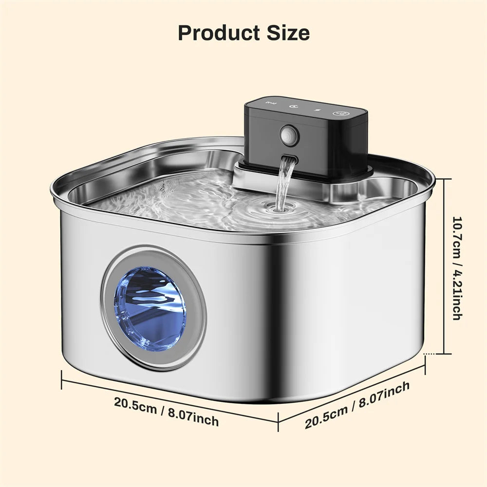 Wireless Stainless Steel Pet Water Fountain, 3.2L Automatic Cat Water Feeder with Motion Sensor, Dog Water Bowl(No 5V 1A Plug)