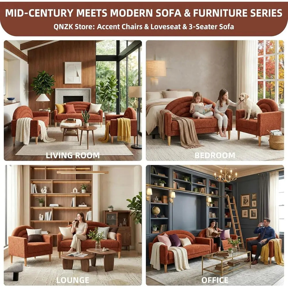 49" Small Loveseat Soa or Small Spaces, Century ern Soa, Linen Upholstered urniture with Wood e, Mini Couch or Living Room/Bedro
