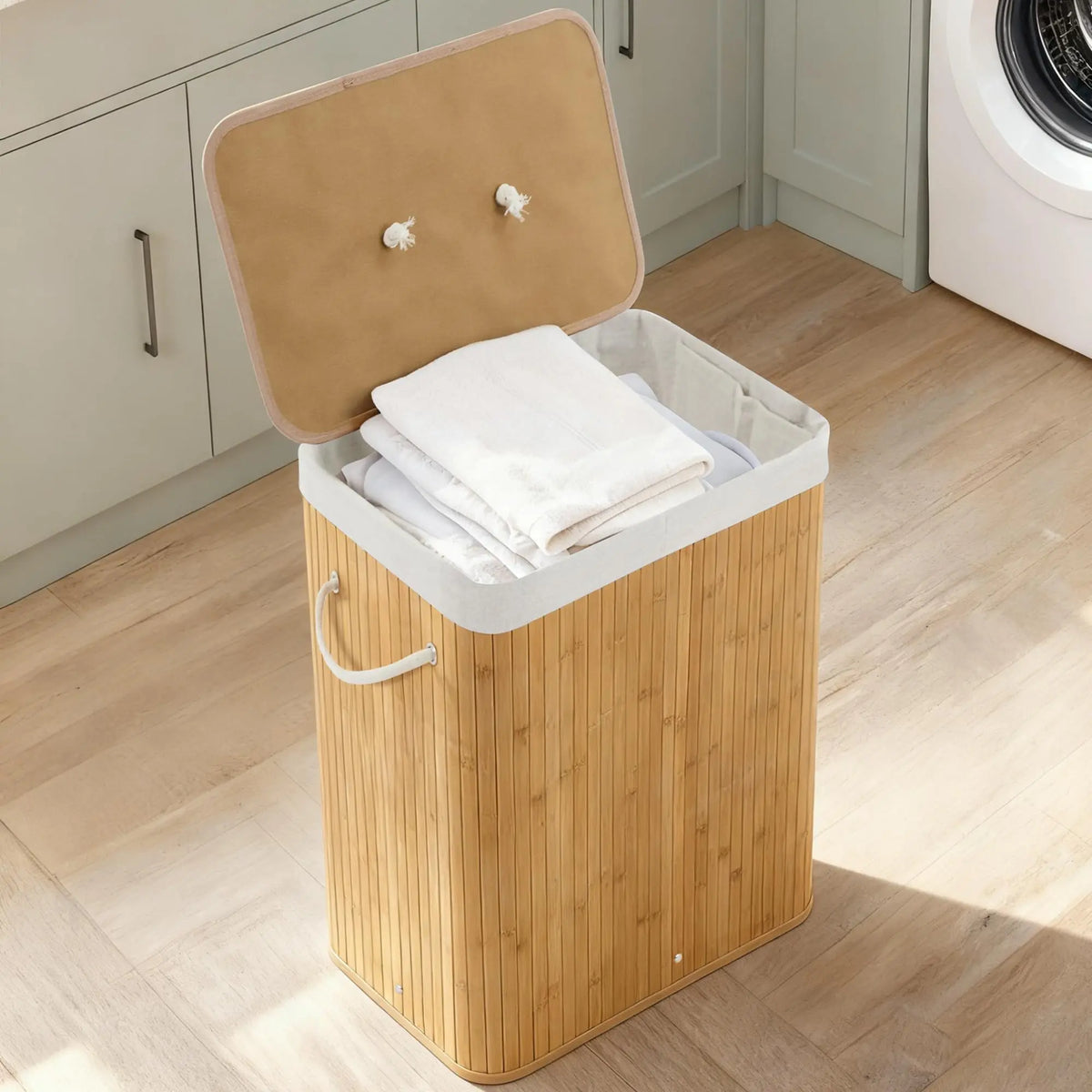 HiMISS Bamboo Laundry Hamper With Removable Divided Liner And Lid