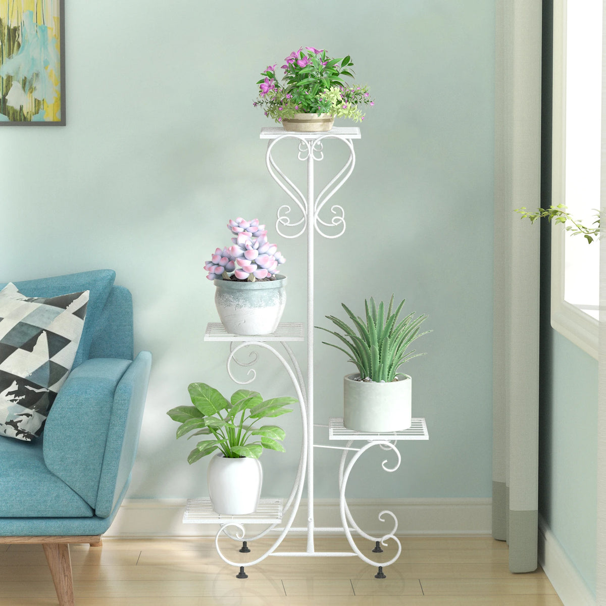 BINGOPAW Four Tier Metal Plant Stand for Indoor Garden Displays