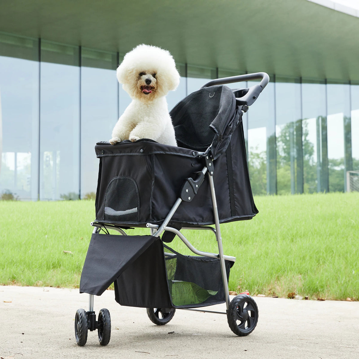 DUMOS Three Wheel Foldable Pet Stroller for Dogs and Cats