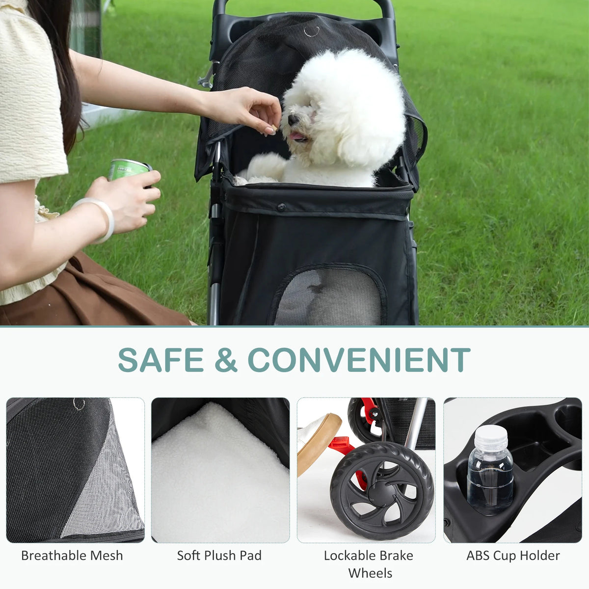 DUMOS Three Wheel Foldable Pet Stroller for Dogs and Cats