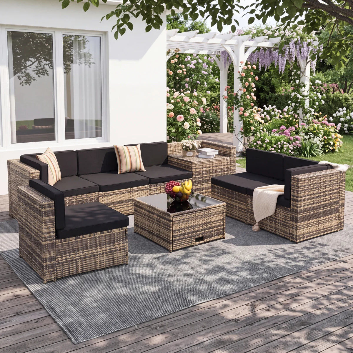 TUAREX Wicker Rattan Patio Sectional Sofa Set With Cushions