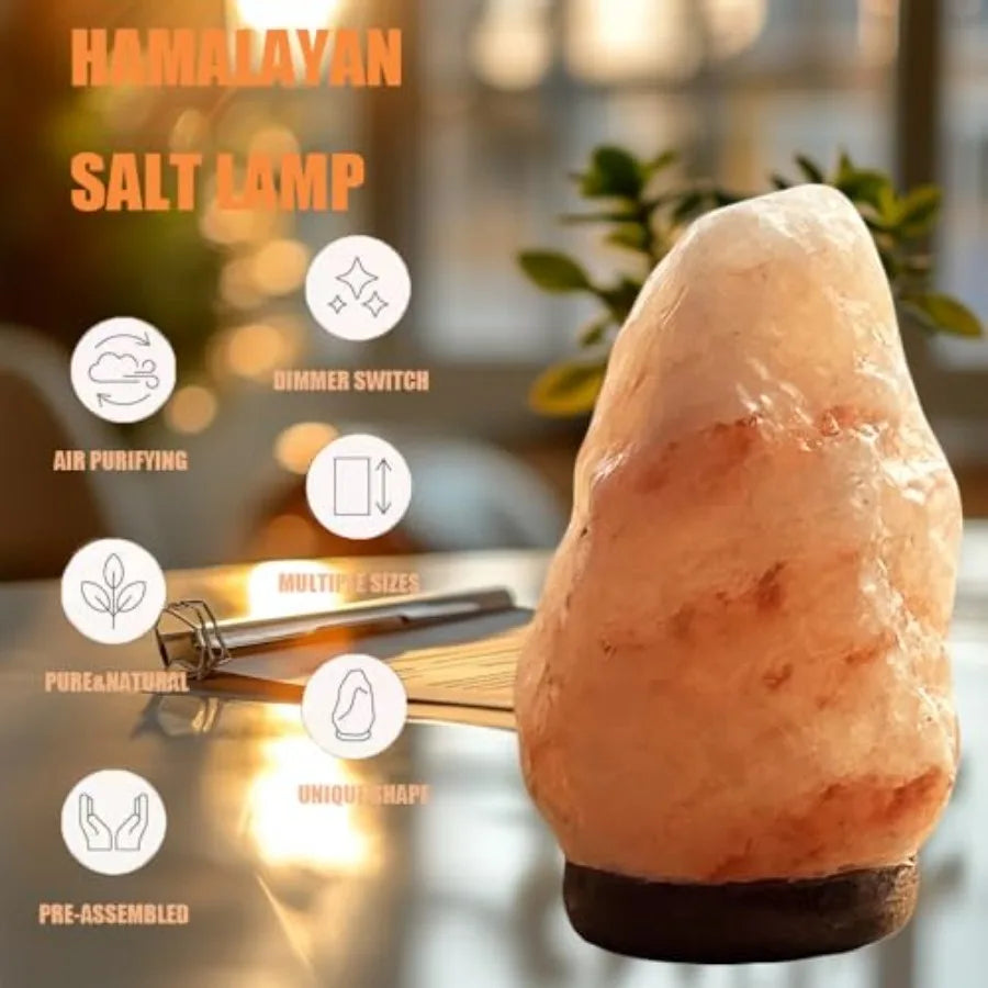 Himalayan Salt Rock Lamp With USB Power And Wood Base