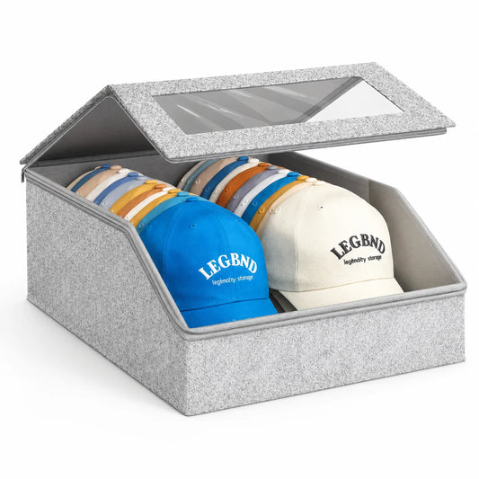 Baseball Cap Storage Box With Stackable Dual Row Organizer