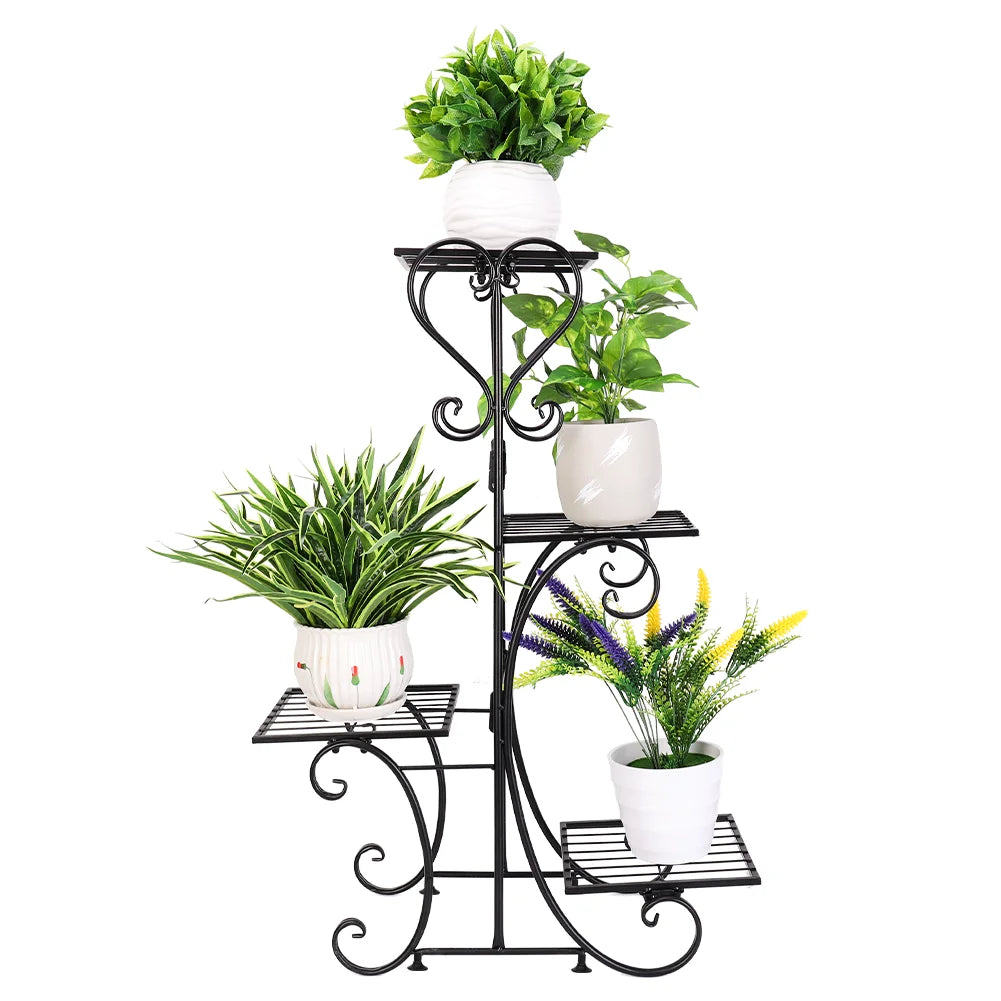 BINGOPAW Four Tier Metal Plant Stand for Indoor Garden Displays