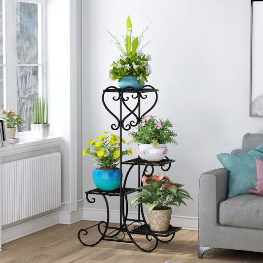 BINGOPAW Four Tier Metal Plant Stand for Indoor Garden Displays