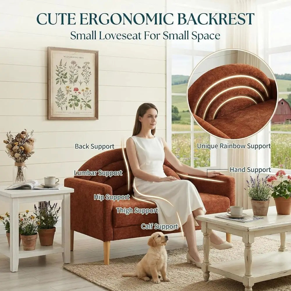49" Small Loveseat Soa or Small Spaces, Century ern Soa, Linen Upholstered urniture with Wood e, Mini Couch or Living Room/Bedro