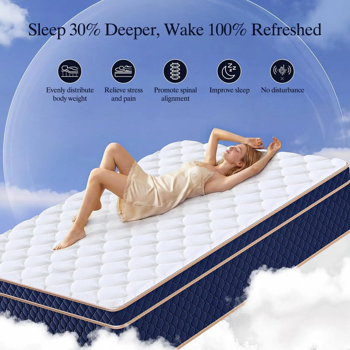 12"14"16" Full Queen King Size Hybrid Mattress in a Box with Gel Memory Foam Mattresses Medium Firm Motion Isolation