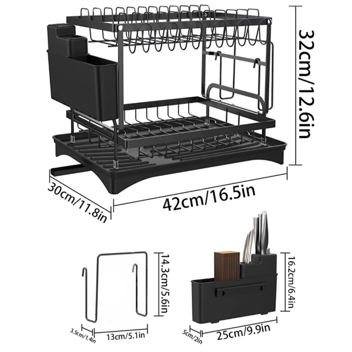 Two Tier Kitchen Dish Drying Rack With Automatic Drainage