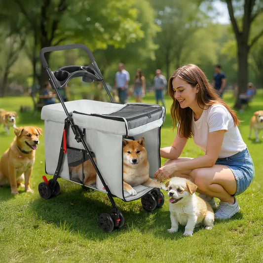 Dog Stroller with 360-degree Wheels Foldable Pet Cart 5 Ventilation Windows Outdoor Travel Dog Cart for Small/Medium Dogs
