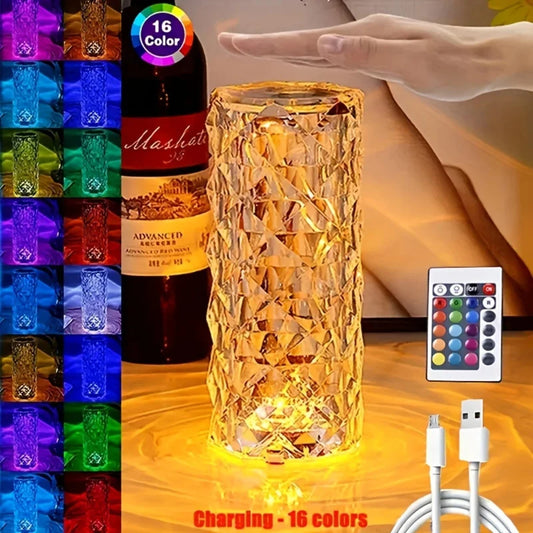 Crystal Rose LED Night Light USB Table Lamp Bedroom Decor