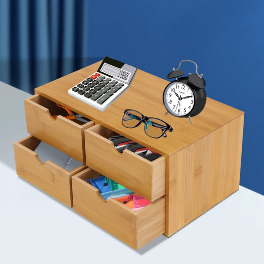 Elegant Bamboo Desktop Organizer with 4 Drawers Space-Saving Eco-Friendly Easy To Clean Perfect for Office & Home Use