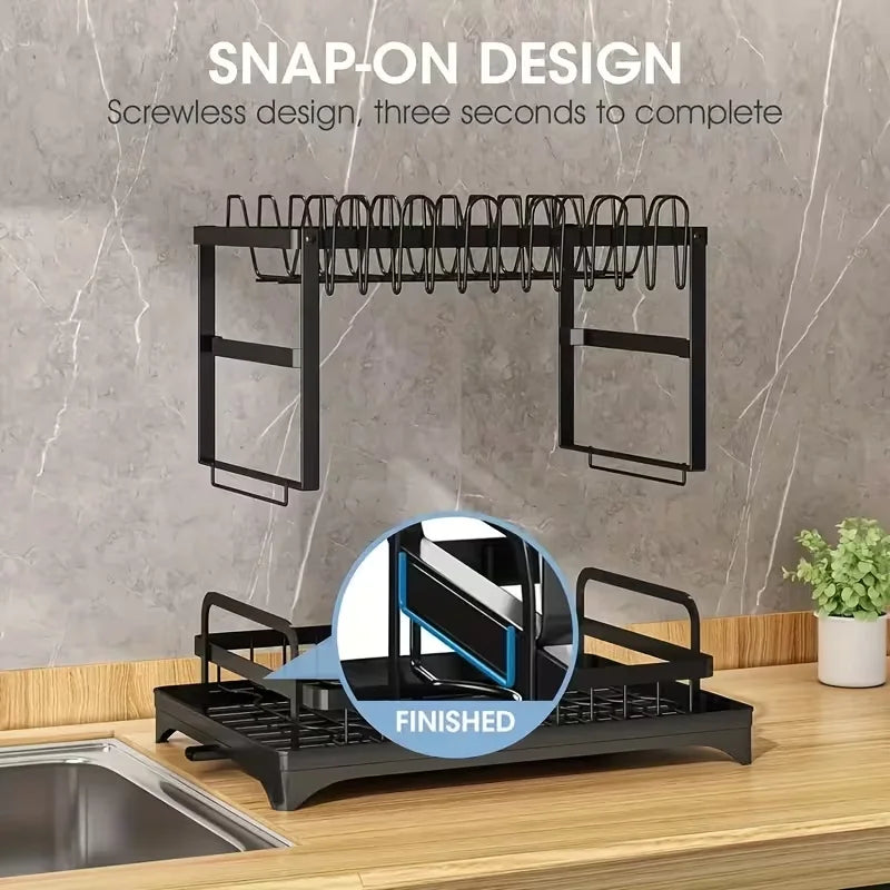 Two Tier Kitchen Dish Drying Rack With Automatic Drainage