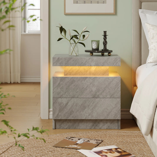 Cubehom Led Bedside Nightstand Featuring Dual Storage Drawers