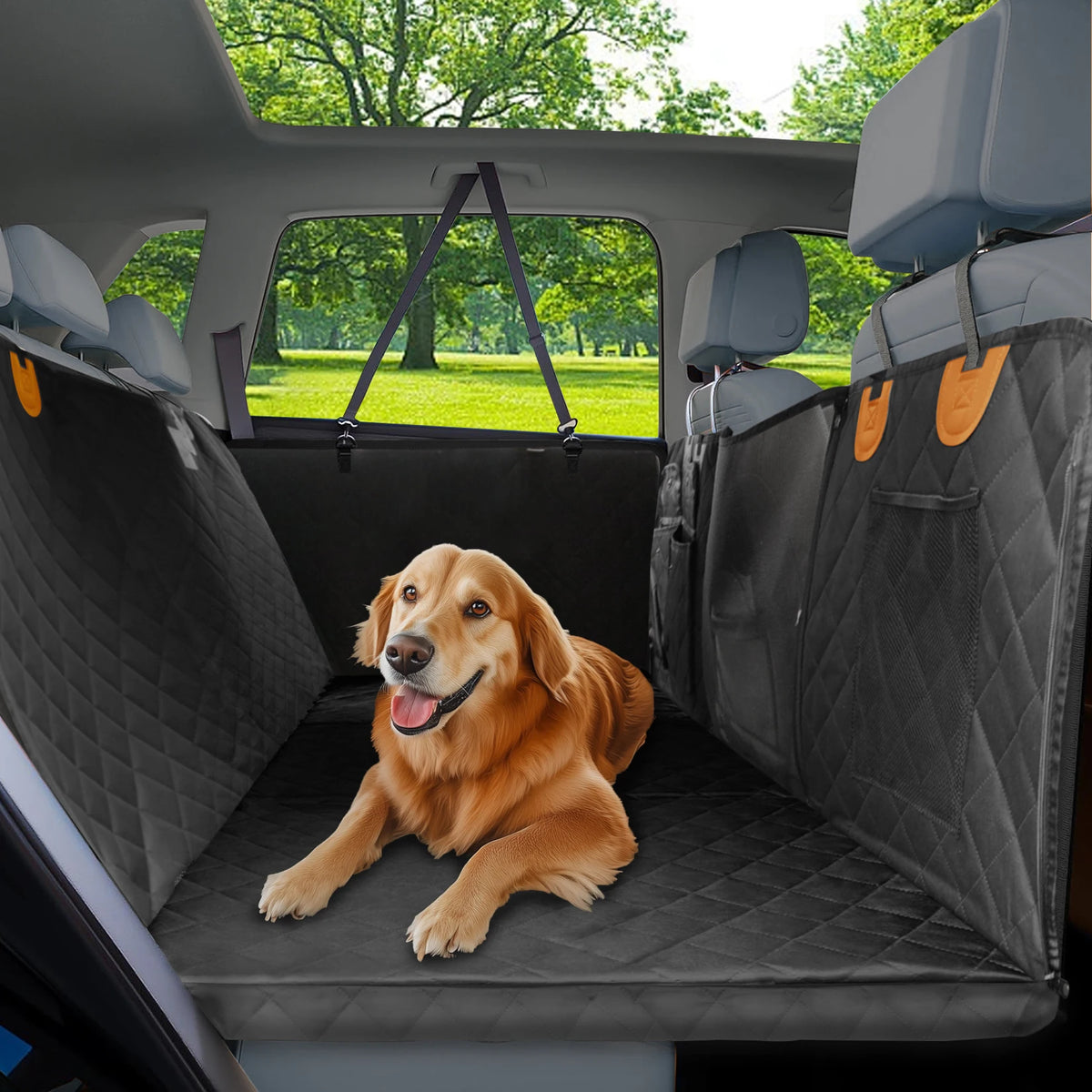 Waterproof Back Seat Extender Dog Car Seat Cover for Back Seat Bed with Mesh Window Storage Pocket Supports 220lbs Dog Hammock