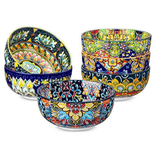 Vancasso 6/12 Piece Cereal Bowls Set 28 Oz Ceramic Soup Bowls Bohemian Style for Salad, Pasta, Rice, Oatmeal, Fruit, Cereal, 6-P
