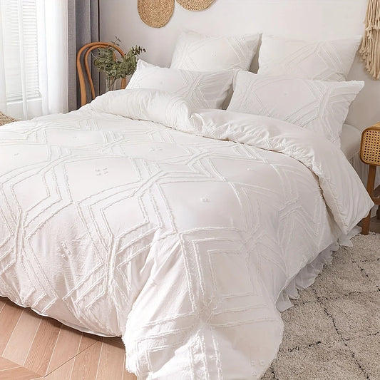 KDV Bohemian Grid Tufted Duvet Cover Set Soft Geometric Texture