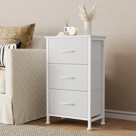 JHK Living Room 3 Fabric Drawers Cabinet Storage Organizer Cabinet Bedside Table with Metal Frame Steel Frame Assembly Closet For Furniture