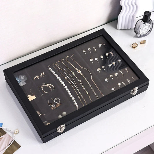 Large Capacity Jewelry Box Organizer with Lid, Earring Ring Pendant Necklace Bracelet Storage Display Tray for Accessories