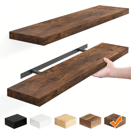 Floating Shelves Set of 2, 22 Inch Wall Mounted Rustic MDF Wood Shelves, Farmhouse Storage Display Rack for Bathroom, Living Room, Bedroom, Kitchen, Rustic Brown