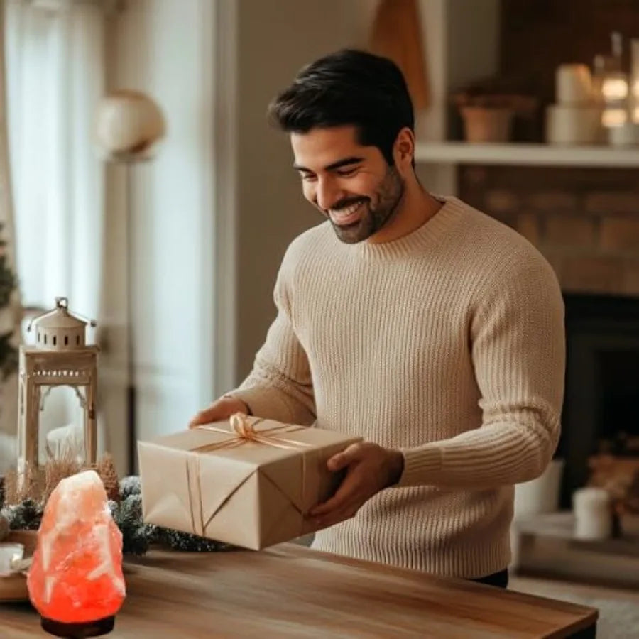 Himalayan Salt Rock Lamp With USB Power And Wood Base