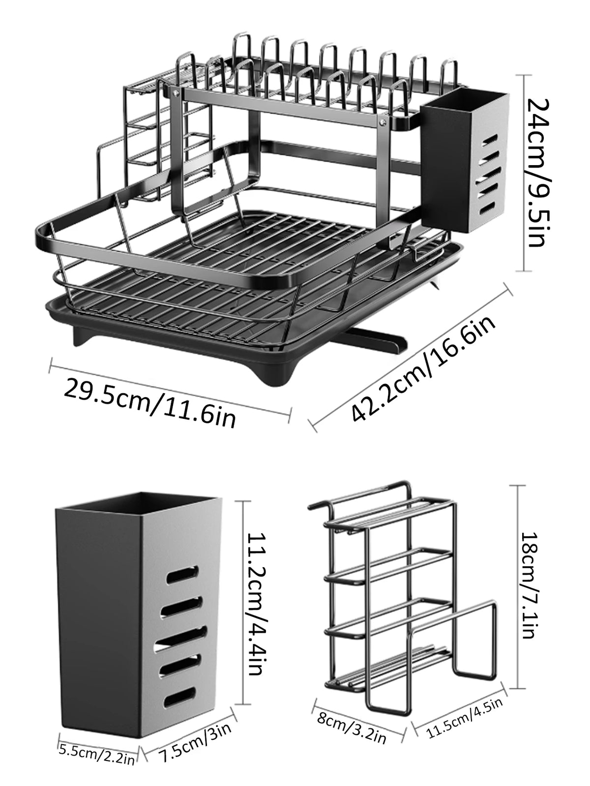Two Tier Kitchen Dish Drying Rack With Automatic Drainage