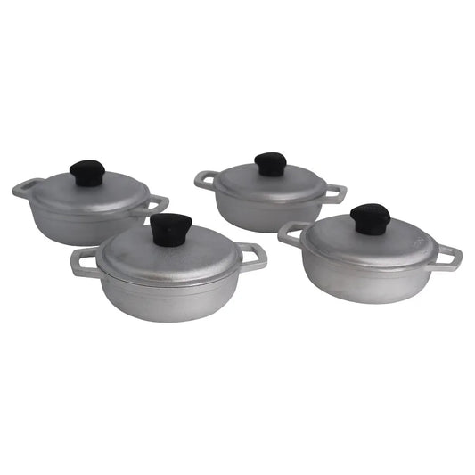 IMUSA 0.5qt Cast Aluminum Mini Caldero 4pc Set Riveted Side Handles for Individual Portion Latin Tapas Cooking