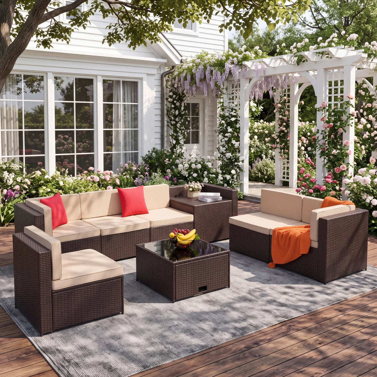 TUAREX Wicker Rattan Patio Sectional Sofa Set With Cushions