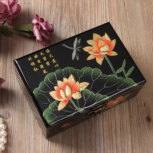Wooden Jewelry Storage Box Chinese Retro Style Small Vintage Cosmetic Case Premium Wedding Gift Household Ornament