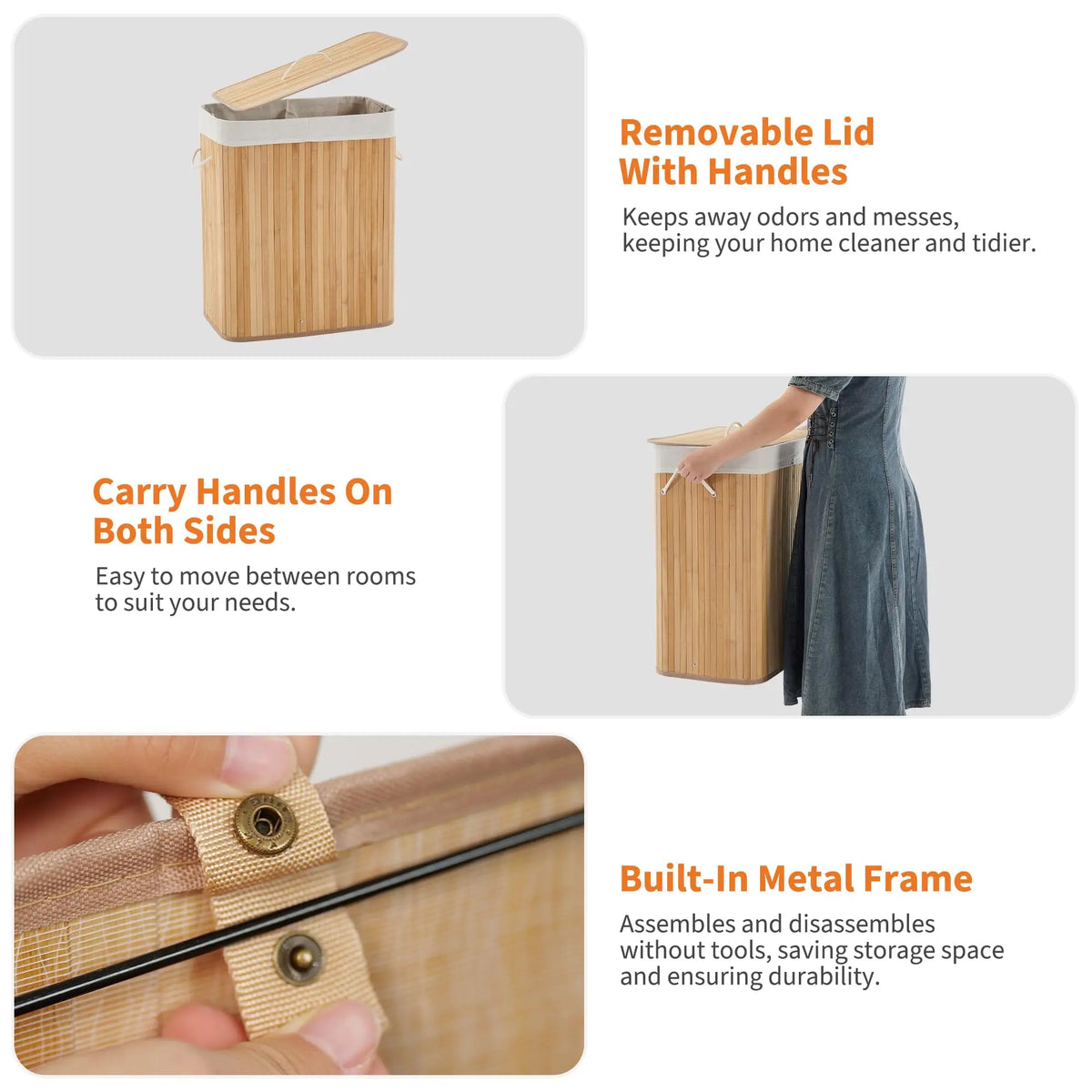 HiMISS Bamboo Laundry Hamper With Removable Divided Liner And Lid