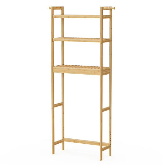 Adjustable Bamboo Bathroom Storage Rack With Hanging Hook