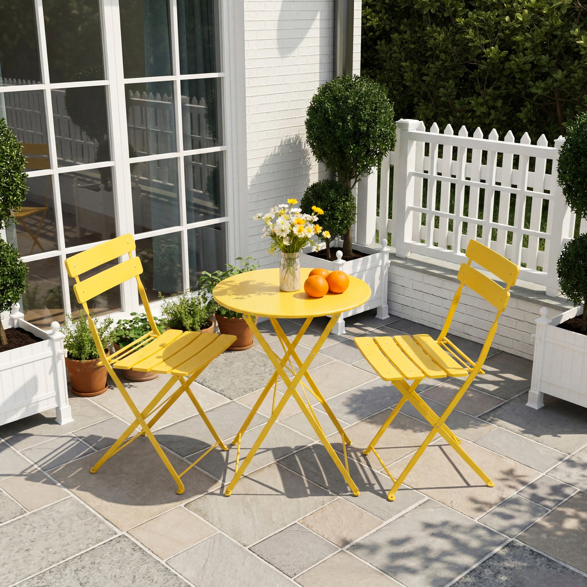 TUAREX Folding Steel Bistro Set With Two Outdoor Chairs