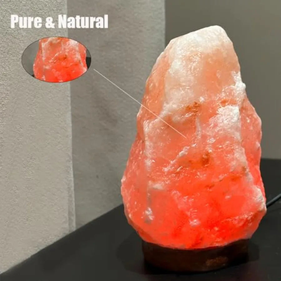 Himalayan Salt Rock Lamp With USB Power And Wood Base