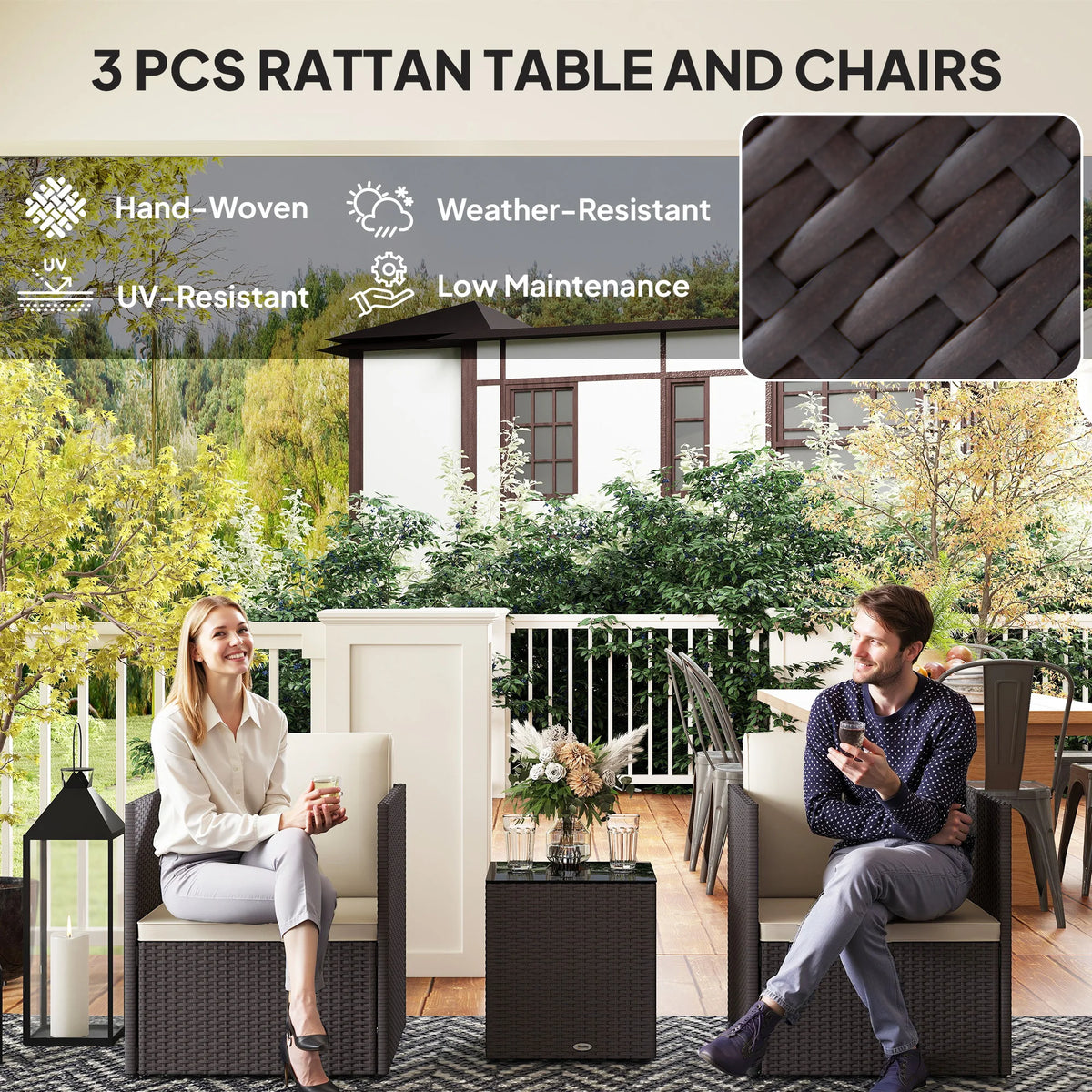 Outsunny Folding Wicker Patio Bistro Furniture Set for Outdoor Lounging
