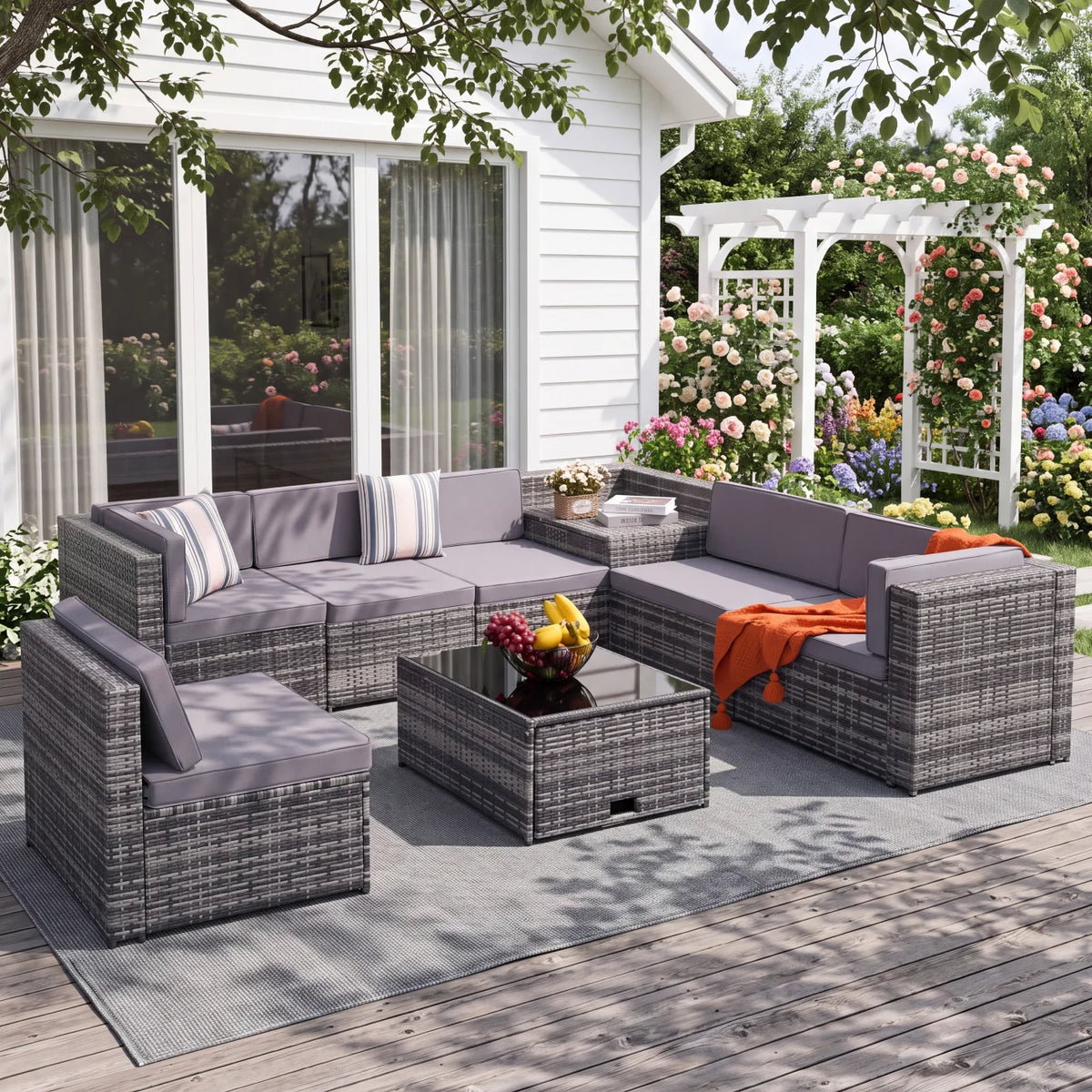 TUAREX Wicker Rattan Patio Sectional Sofa Set With Cushions