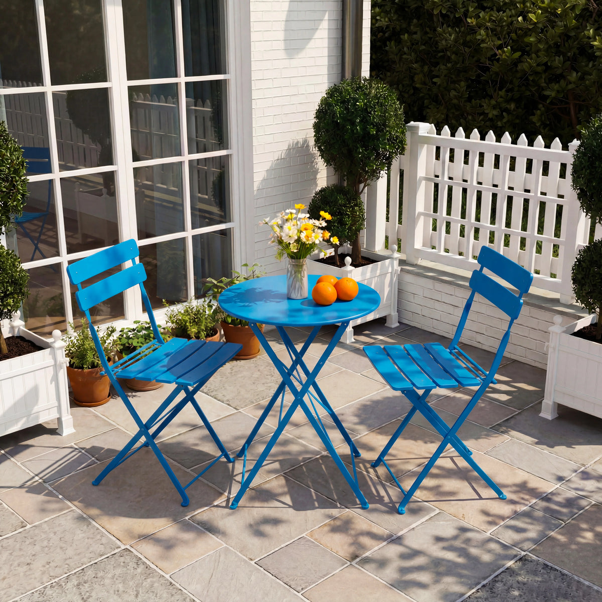TUAREX Folding Steel Bistro Set With Two Outdoor Chairs