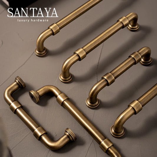 Santaya Brass Antique Handles Modern Times Pipe-Shaped Bronze Furniture Drawers Knob Kitchen Cabinet Pull Wardrobe Door Handle