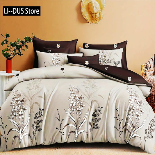 Plant Print Duvet Cover Set With Soft, Breathable Hypoallergenic Bedding
