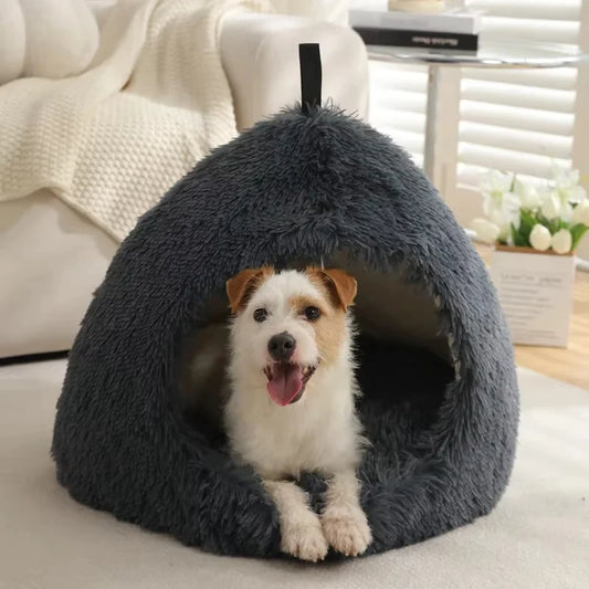 2026 Winter Soft Warm Pet Basket Cozy Kitten Lounger Cushion Velvet Pet House Tent Mat Foldable Washable Small Dog Sleeping Bed