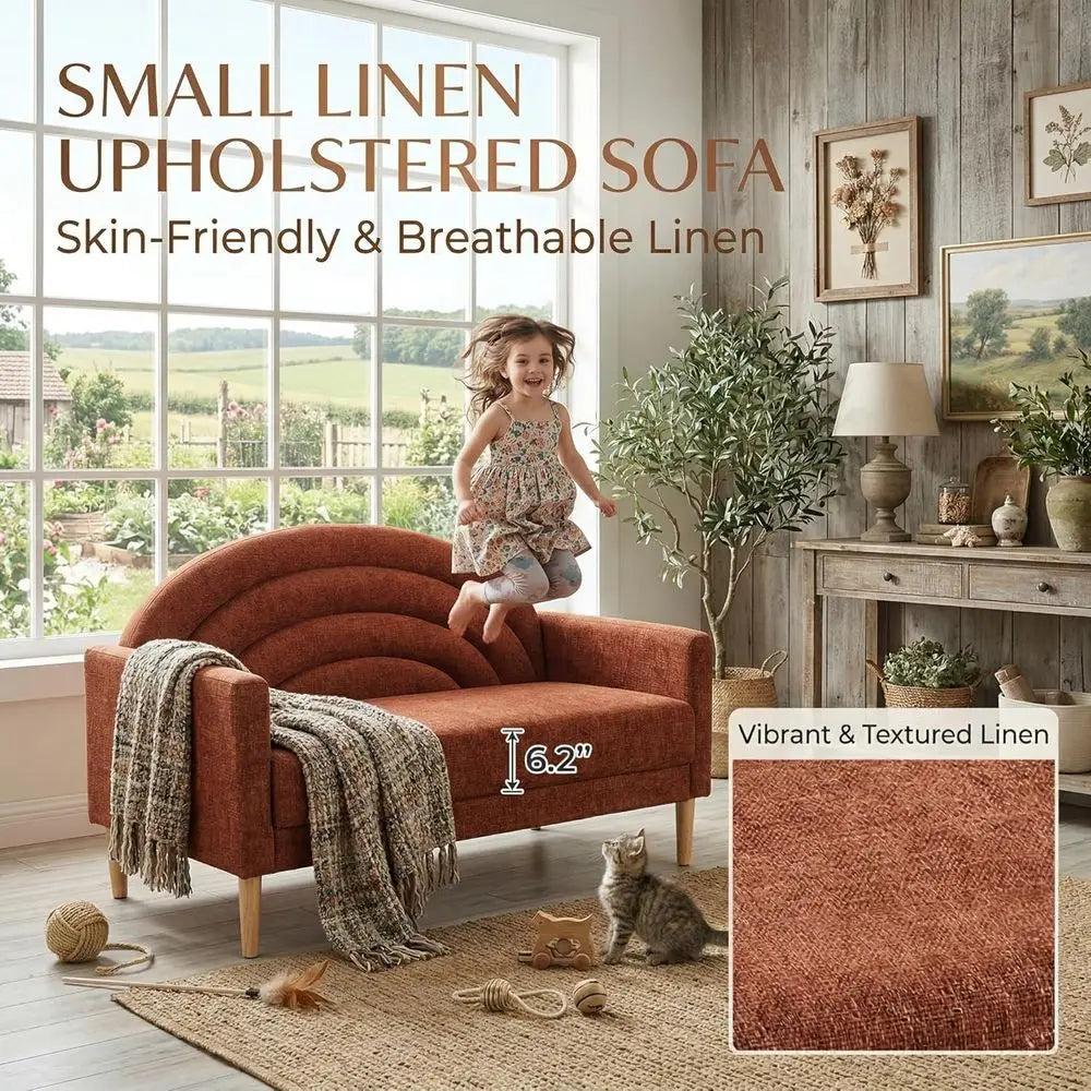 49" Small Loveseat Soa or Small Spaces, Century ern Soa, Linen Upholstered urniture with Wood e, Mini Couch or Living Room/Bedro