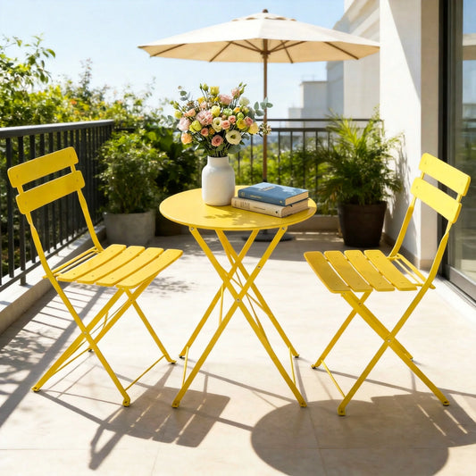 TUAREX Folding Steel Bistro Set With Two Outdoor Chairs